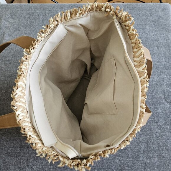 Lulla Collection Straw Paper Tote Bag Beige Double Handle Summer Beach Coastal - Picture 16 of 16